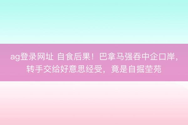 ag登录网址 自食后果！巴拿马强吞中企口岸，转手交给好意思经受，竟是自掘茔苑